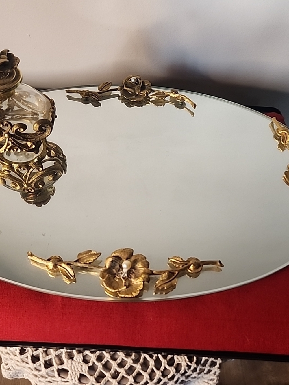 Gold Accent Oval Vanity Tray with Floral Embellishments - Picture 7 of 16